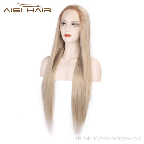 Blonde Lace Front Wigs Heat Resistant Long Silky Straight Synthetic Fiber Wigs For Black White Women Cosplay Party